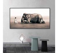 Large Size Devout Buddhism Monk And Elephant Canvas Painting Ash And Snow Poster Religious Print Wall Art Picture Living Room-60X120Cm No Frame