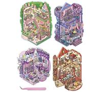 Large Size DIY 3D Sticker Scene 4 Sets Isometric Miniature Room Stickers Book for Kids Adults Cute Make Your Own House Stickers for Gifts Paint by Sticker