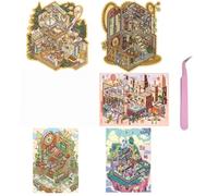 Large Size DIY 3D Sticker Scene 5 Sets Isometric Miniature Room Stickers Book for Kids Adults Cute Make Your Own House Stickers for Gifts Paint by Sticker