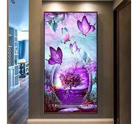 Large Size DIY Diamond Art Kits, Purple Flowers Butterfly 50x100cm 5D Diamond Painting for Adults, Diamond Painting for Kids, DIY Crystal Rhinestone Embroidery Painting for Home Wall Decor Gift