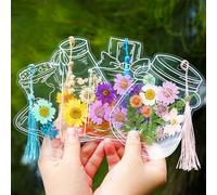 Large Size DIY Transparent Dried Flower Bookmarks,Thousand Flower Bookmark, Pressed Flowers Bookmark kit-Include Real Flowers Leaves,Handmade DIY Clear Jars Stickers (40pcs)