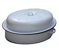 Large Size Falcon Enamel 30cm Oven Roaster Casserole Oval Roasting Tray White Tin Pan + Lid