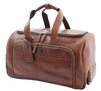 Large Size Genuine Leather Wheeled Holdall Weekend Overnight Travel Duffle Bag HLG641 Brown