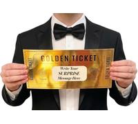 Large Size Golden Ticket - Scratch Off Personalised Gift Surprise Card - Scratch to Reveal Any Surprise Message - Gold Birthday Card - 1 Piece