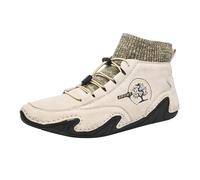 Large Size High Top Men's Shoes Fashionable Shoes European and American Autumn and Winter Men's Casual Leather Boots Korean Style Sneaker Sneaker Men 13 (Beige, 7)