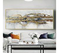 Large Size Large Abstract Frames Posters Gold Lines Oil Painting Modern Wall Art Pictures for Living Room Decor 85x170cm(34x68in) with Frame
