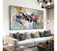 Large Size Modern Abstract Colorful Decor Oil Painting on Canvas Black Framed Prints Wall Art Pictures For Living Room 100x200cm/39x78inch With Black Frame
