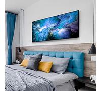 Large Size Modern Abstract Oil Painting Blue Clouds Art Framed Canvas Posters and Prints Wall Art Painting for Room Decor 76x183cm(30x72in) with Frame