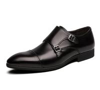 Large Size Monk Shoes Leather Evening Shoes Double Buckle Formal Wedding Shoes Non-Slip Business Shoes for Men,Black,5.5 UK