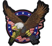 [Large Size] Papapatch Bald Eagle Hawk Clutching Arrows Patriotic USA US America Flag Biker Jacket Vest Costume Sew on Iron on Embroidered Applique Patch (IRON-BALD-EAGLE-USA-FLAG-LARGE)