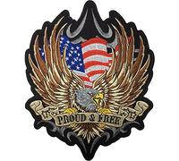 [Large Size] Papapatch Bald Eagle Hawk Falcon USA US American Flag Proud and Free Biker Motorcycle Chopper Jacket Vest Costume Sew on Iron on Embroidered Applique Patch (Iron-Eagle-Proud-Free-Large)