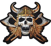 [Large Size] Papapatch Viking Skull Cross Battle Axes Helmet Skeleton Biker Rider Motorcycle Jacket Vest Costume Embroidered Sewing Iron on Patch (IRON-VIKING-SKULL-LARGE)