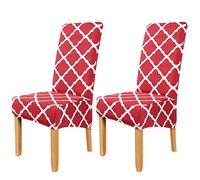 Large Size Printed Dining Chair Covers Set of 2,Dining Room Chair Slipcovers,Stretch Fabric Elastic Removable Washable High Back Chair Covers for Dining Room,Kitchen,Home(P-BCT02 Burgundy,Pack of 2)