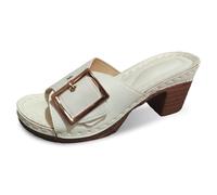 Large Size Sandals Women's Slippers with Metal Buckle Elegant Open Toe Slippers with 7 cm Block Heel Bridal High Heels Summer Evening Dress Shoes Beach Wedding Bathing Shoes, White, 4 UK