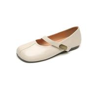 Large-Size Soft-Soled Mary Jane Flat Shoes with Round Toe and Shallow Opening Comfortable and Casual Single Shoes Suitable for Shopping and Walking Beige