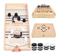 Large Size Tabletop Sports Board Game Set 4 in 1 - Super Fast Sling Puck Game, Chess, Gobang for Party Family, Table Hockey Game, Foldable Wooden Chess Board, Handmade Chess Toys Gift for Kids Adult