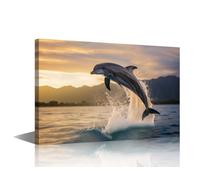 Large Size Wall Decorations For Living Room Canvas Wildlife Action Shots High resolution Stock Photo of Dolphin Jumping Out of Water Pictures for Hotel Aquarium Zoo Wall Paintings 1 Piece (24"Wx36"H)