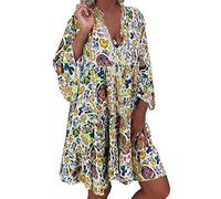 Large Size Women's Mao Collar Bohemian Dress Long Sleeve Printed Loose Fit Flowy Casual Chic And Elegant Everyday Comfortable Breathable Soft Going Out Basic Beach Dress
