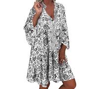 Large Size Women's Mao Collar Bohemian Dress Long Sleeve Printed Loose Fit Flowy Casual Chic And Elegant Everyday Comfortable Breathable Soft Going Out Basic Beach Dress