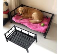 Large Sized Dog Raised Bed with Sides, Heavy Duty Metal Elevated Dog Beds, Indoor Outdoor Pet Couch Crate Bed for Older Dogs Cats, Pet Sofa(L-100x60cm/39.4x23.6in)