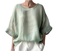 Large Sizes Tops Women's Plain Cotton T-Shirt Casual O-Neck Blouse Overcut Shoulders T-Shirt Summer Loose T Shirt Soft Long Shirt Tunic Thin Short Sleeve Tee Tops M-4XL, Green, 4XL