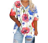 Large Sizes Women's Elegant 3D Floral Print T-Shirt Loose V-Neck T-Shirt Large Size Basic Tee Tops Lightweight Short Sleeve Blouse Comfortable Tops Cotton Tunic Long Shirt XL-5XL, #06 Pink, 5X-Large