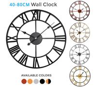 Large Skeleton Metal Roman Wall Clock Big Numerals Giant Round Open Face Clocks Black 40Cm