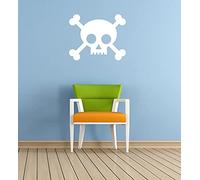 Large Skull & Crossbones Vinyl Wall Art Sticker. Mural, Decal. Home, Wall Decor. Window, Mirror, Halloween, Pirates (40cm Wide x 32.4cm high, Black)