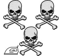 Large Skull Patches (3-Pack) Skull & Crossbones Skeleton Halloween Iron On Patches, Iron-On, Glue On, or Sew On to Clothing Uniforms, Hats, Backpacks, Jackets, Pants, & Accessories