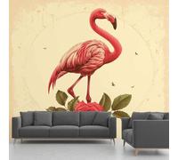 Large Sky Bird Flamingo Rose Leaves Wallpaper, Plant Flowers Animal Wall Murals PVC Waterproof, Tropical Bird Mural Peel and Stick Wall Decals for Living Room 390x260 cm