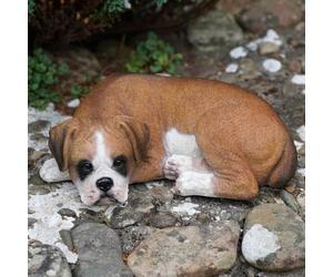 Large Sleeping Boxer Resin Sculpture | Home Garden Puppy Dog Statue Outdoor Ornament British Pet Gift