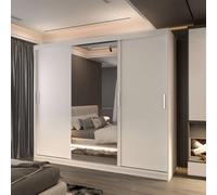 Large Sliding Mirror Wardrobe with LED Modern Storage W250cm x H217cm Sliding Wardrobes 4U White One Size