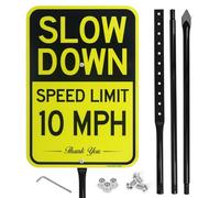 Large Slow Down Speed Limit 10 MPH Sign, 17"x 12" .040 Aluminum Sign with 54" Heavy Duty Metal Thick Stake - Reflective, UV Protected and Weatherproof