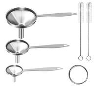 Large Small Funnel Set of 3, Food Grade Mini Funnels for Kitchen Use Filling Bottles Liquor Flask Tiny Spice Cooking Powder, 6Pcs Metal Stainless Steel Funnel (Long Handle), 2Pcs Cleaning Brushes YLYL