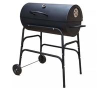 Large Smokey Barrel Drum Portable Charcoal BBQ Grill with Wheels Drum Barbecue Grill Smoker Temperature Gauge Air Vents Outdoor Garden Camping Caravan