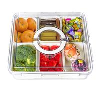 Large Snack Box Container - Portable Divided Serving Tray with Lid and Handle, 6 Compartment Big Snackle Box Charcuterie Container，Veggie Tray for Fruit, Salad, Vegetable, Candy