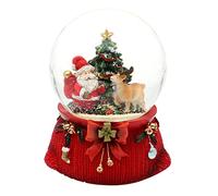 Large Snow Globe, Santa Claus with Deer and Christmas Tree, with Sound, on Elaborately Decorated Base, Dimensions (L x W x H): 10 x 10 x 14 cm, Ball Diameter 10 cm