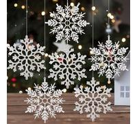 Large Snowflakes Ornaments,Big Plastic Glitter Snowflake Ornaments,Christmas Artificial Snowflake Pendants,Xmas Tree Hanging Ornament(Silver)