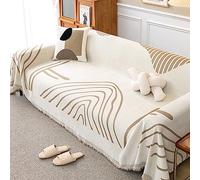 Large Sofa Throw Blanket With Tassels Simple Lines Chenille Woven Sofa Throws Reversible Throws For Sofas Large Throws For Settees Couch Sofa Bed Armchair,Brown,180x380cm