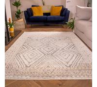 Large Soft Fluffy Grey Cream Trellis Area Rug Shaggy Shag Modern Geometric Aztec Big Living Room Bedroom Rugs 200cm x 290cm