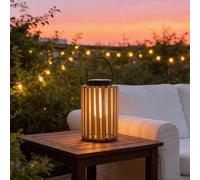 Large Solar Lanterns Outdoor Waterproof PE Rattan Cylindrical Garden Light | Wood-Grain Design | 8-10Hr Working | Auto On/Off | Multi-Use Outdoor | 31.5cm