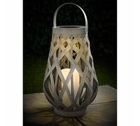 Large Solar Powered Grey Rattan Weave Lantern - Outdoor Hanging Garden Light - LED Solar Patio Lantern - Auto On at Dusk - Rechargeable Battery Included - Balcony, Terrace & Yard Décor