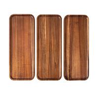 Large Solid Acacia Wood Serving Trays (17 x 6.5 inches) Rectangular Wooden Serving Platters for Home Decor, Food, Vegetables, Fruit, Charcuterie, Appetizer Serving Tray, Cheese Board (Set of 3 Plates)