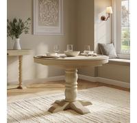 Large Solid Wood Farmhouse Extendable Round to Oval Pedestal Dining Table - Seats 4 - 6 - Madeline