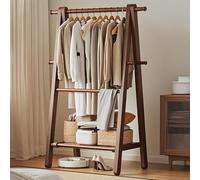 Large Solid Wood Folding Coat Rack with Storage Shelf, 4 Hooks, Freestanding Design for Small Spaces, Natural Beech Finish, Ideal for Bedroom, Guest Room, Laundry, Space-Saving Solution
