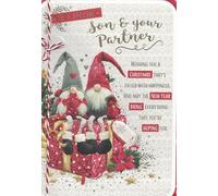 Large Son and Partner Christmas Card, Cute Xmas Gnomes Design, 17.8-25.4 cm