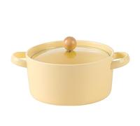Large Soup Bowl with Handle and Lid, 900ml Yellow Ramen Bowl for Instant Noodles Microwave Safe