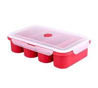 Large Soup Cube Silicone Soup Cube Food Freezing Container Molds with Lid 4 Cubes for Sauce Meal Red, Silicone Freezer Tray