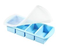 Large Soup Freezer Tray, Silicone Freezer Mould with Lid, 4 Compartment Food Portion Freezer Tray Meal Prep Soup Storage Containers Ice Cube Trays for Storing and Freezing Broth Sauce(Blue 4 grids)