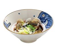 Large Soup Ramen Noodle Bowl Fruit Salad Pasta Mixing Serving Bowl Creative Hand Painted Fish Ceramic Tableware Microwave Safe (Color : Blue fish, Size : 9 inches)